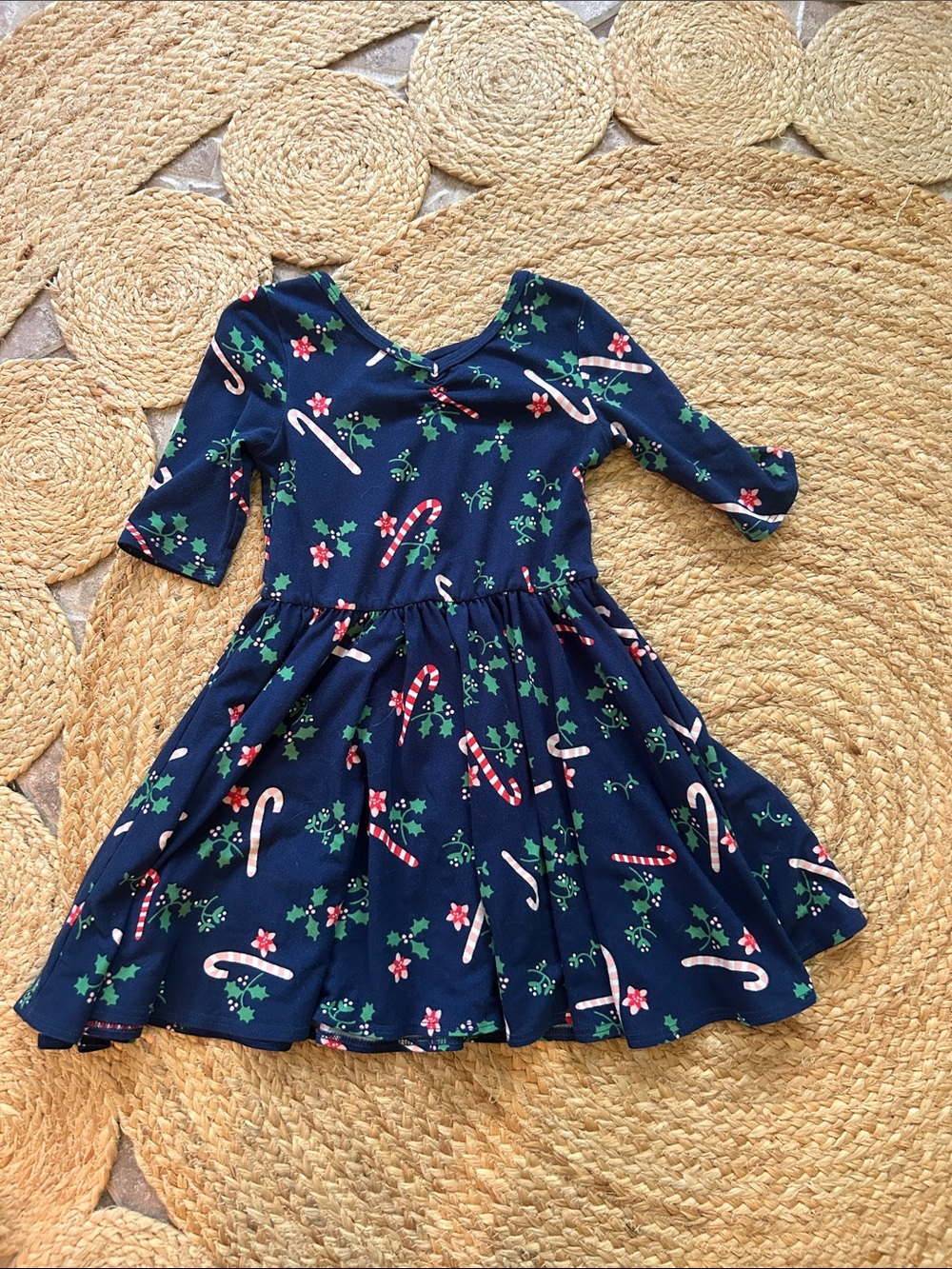 Dot Dot Smile Navy Dress with Candy Cane & Holly Print